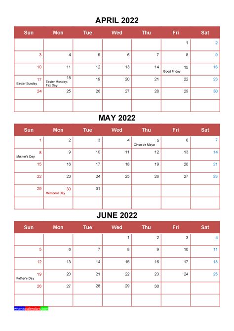 Printable Calendar April May June 2022